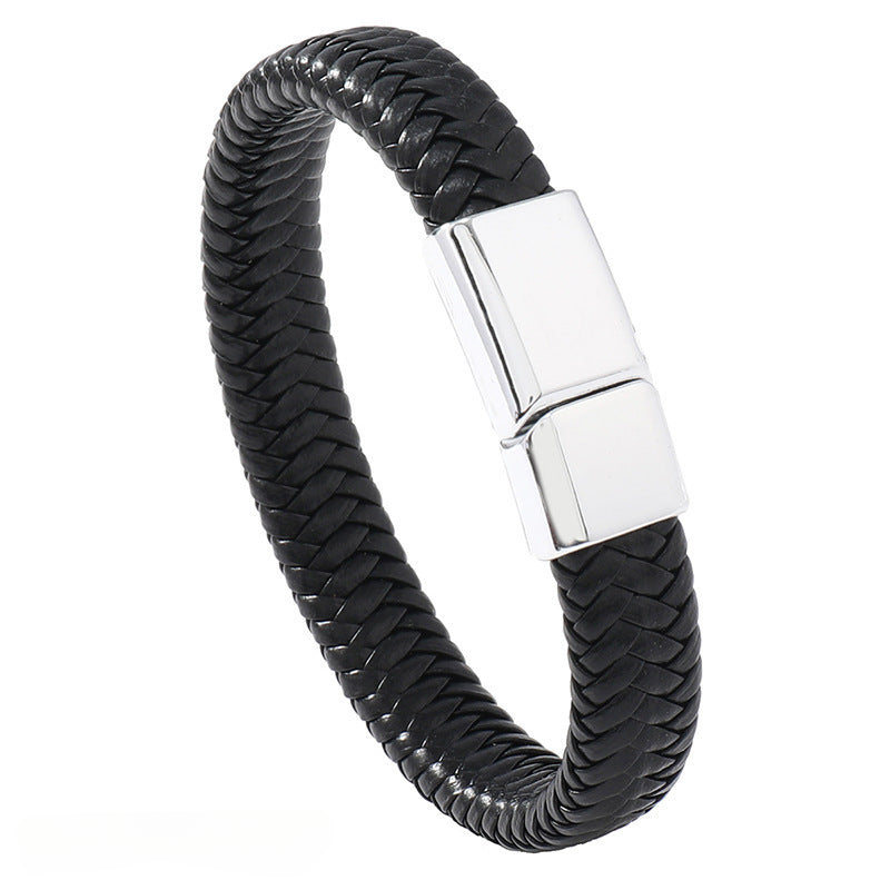Wholesale Men's Leather Woven Magnetic Buckle Bracelets